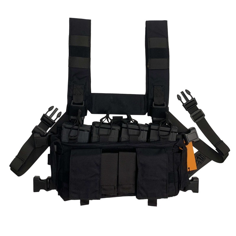 Conquer Micro Chest Rig Negro – rig compacto modular en color negro sólido