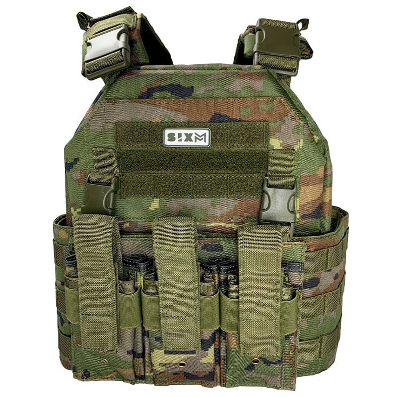 Chaleco táctico SIXMM 036M Spanish Woodland – Triple Porta cargador Rifle/Pistola. Chaleco táctico SIXMM 036M Spanish Woodland – Triple Porta cargador Rifle/Pistola.