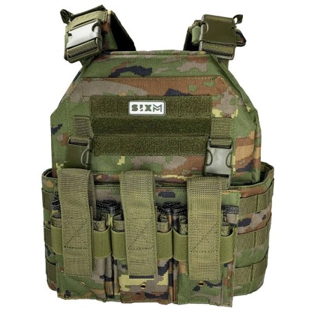 Chaleco táctico SIXMM 036M Spanish Woodland – Triple Porta cargador Rifle/Pistola.