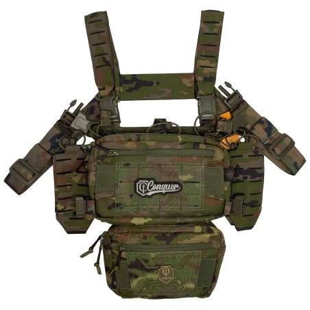 Conquer Titan Chest Rig Spanish Woodland – Chaleco táctico modular para Airsoft.